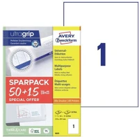 Avery 65 LAP, 1 Etikett címke, 210x297mm, univerzális, 65 lap, 1 címke/lap , fehér kép
