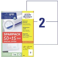 Avery 65 LAP, 2 Etikett címke, 210x148mm, univerzális, 65 lap, 2 címke/lap , fehér kép