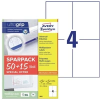 Avery 65 LAP, 4 Etikett címke, 105x148mm, univerzális, 65 lap, 4 címke/lap , fehér kép