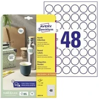 Avery KÖRCÍMKE, O30MM Etikett körcímke, o30mm, jelölésre, 48 címke/ív, 10 ív/doboz,  fehér kép