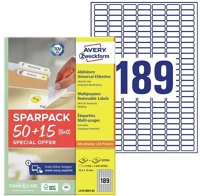 Avery L4731REV-65 Etikett címke, 25,4x10mm, univerzális, 65 lap, 189 címke/lap , fehér kép
