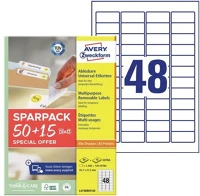 Avery L4736REV-65 Etikett címke, 45,7x21,2mm, univerzális, 65 lap, 48 címke/lap , fehér kép