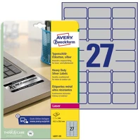 Avery L6011-20 Etikett   63,5x29,6mm lézer ezüst 540 címke/doboz 20 ív/doboz kép
