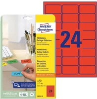 Avery L6034-20 Etikett   63,5x33,9mm univerzális piros 480 címke/doboz 20 ív/doboz kép