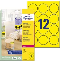 Avery L7670Y-25 Etikett   63,5mm laser kör visszaszedhető neonsárga 300 címke/doboz 25 ív/doboz kép