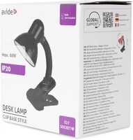 Avide ABDL-CLIP-B-60W Asztali lámpa, basic csiptethető, max. 60w, fekete kép