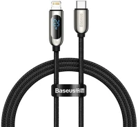 Baseus CATLSK-01 Adatkábel és töltő (type-c - lightning 8pin, 9v, 20w, pd gyorstöltés támogatás, 100cm, led kijelző) fekete kép