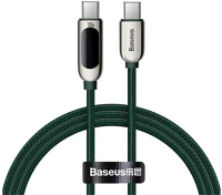Baseus 100W Adatkábel és töltő (type-c - type-c, 100 cm, led jelző, pd gyorstöltés támogatás, 100w, cipőfűző minta) sötétzöld kép