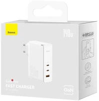 Baseus CCGP100202 Travel charger gan5 pro fast wall charger, c+c+u, 140w white eu () kép
