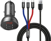 Baseus HU6953156215405 Baseus tzccbx autós töltő - autóstöltő + 3in1 kábel - (usb - lightning kép