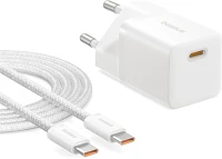 Baseus P10110909213-01 Gan5 mini 25w univerzális hálózati töltő adapter fehér +1m 100w kábel kép
