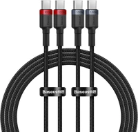 Baseus P10318306003-01 Cable  cafule usb-c to usb-c 100w,2m, 2psc (red black, grey black) kép
