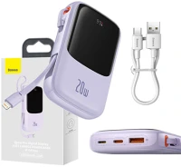 Baseus PPQD020005 Powerbank  qpow pro lightning kábellel, usb-c, usb, 10000mah, 20w (lila) kép