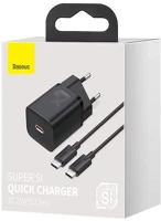 Baseus TZCCSUP-L01 Travel charger set super si 1c qc (with mini black cable type-c to type-c 3a 1m) 25w eu black () kép