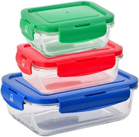 Benetton BE-0701-MT 3 részes boroszilikát üveg ételtároló dobozok fedővel, 300, 570, 1180 ml kép