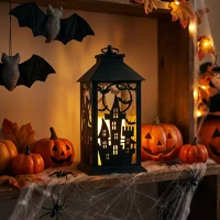 Bewello 56621A halloween-i pislákoló lámpás - kastély - elemes - fekete - 30 x 14 cm kép