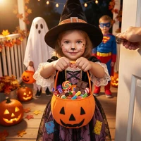 Bewello 56628 Halloween-i filc kosár - narancssárga - 16 x 20 cm (56628) kép