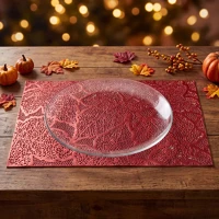 Bewello 59051C Tányéralátét - levélmintás - pvc - 45 x 30 cm - piros (59051c) kép