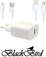 Blackbird BH1658 Hálózati adapter t131 25w + type-c + lightning kábel 1m, fehér kép
