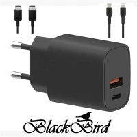 Blackbird BH1660 Hálózati adapter t131 25w + type-c + lightning kábel 1m, fekete kép