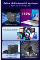 Blackbird BH1669 Hálózati töltő gan 135w 3xusb-c 20w + 3xusb 5v, fekete kép