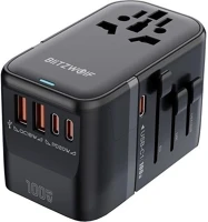 Blitzwolf BW-TA2 Utazó töltő 2 usb+3 type-c aljzat 100w, au, fekete kép