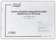 Bluering B.12-123/V Készlet visszavételezési bizonylat 8 tételes 25x4 lapos tömb A/5 fekvő kép