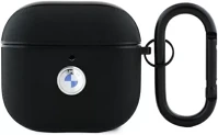 Bmw BMA4SSLBK Geniune leather silver logo airpods 4 bőr tok karabinerrel, fekete kép