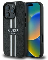 Cg mobile GUHMP16XP4RPSK Guess 4g printed stripes magsafe apple iphone 16 pro max hátlap tok, fekete kép