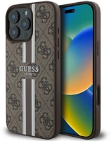 Cg mobile GUHMP16XP4RPSW Guess 4g printed stripes magsafe apple iphone 16 pro max hátlap tok, barna kép