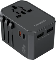 Choetech USB-C*2+A*2 Usb-c*2+a*2 (45w, fekete, travel, us,uk,eu,au), töltő kép