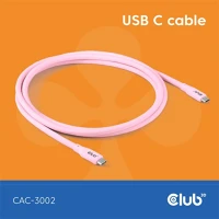 Club 3d CAC-3002 Kábel -  (usb-c, pd 240w, 20gbps, 4k60hz, 2m, rózsaszín) kép