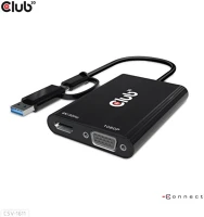 Club 3d CSV-1611 USB-C (USB-A Adapterrel) to Dual HDMI (4K/30Hz) / VGA (1080/60Hz)) kép