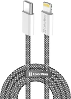 Colorway CW-CBPDCL061-BK Kábel type-c ,  apple lightning, fonott pamut, pd 27w, 1m fekete kép