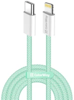 Colorway CW-CBPDCL061-G Kábel type-c , apple lightning, fonott pamut, pd 27w, 1m zöld kép