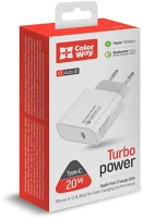 Colorway CW-CHS026PD-WT Usb töltő adapter, power delivery port usb type-c 20w v2 fehér kép