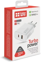 Colorway CW-CHS037PD-WT Usb töltő adapter, power delivery port pps usb (type-c pd + usb qc3.0) (30w) white () kép