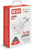 Colorway CW-CHS038PD-WT Usb töltő adapter, power delivery port pps usb type-c (30w) fehér kép