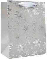 Creative 77563 Dísztasak  deluxe plus l 26x33x12 cm karácsonyi csillagos matt ezüst szalagfüles kép