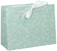 Creative 77667 Dísztasak  deluxe plus l 33x26x12 cm fekvő fagyöngy matt világoszöld sodort füles masnival kép