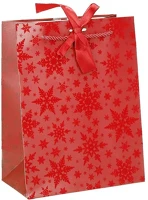 Creative 77670 Dísztasak  deluxe plus m 18x23x10 cm karácsonyi csillagos matt piros sodort füles masnival kép