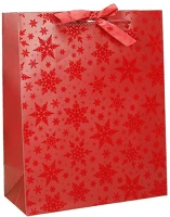 Creative 77671 Dísztasak  deluxe plus l 26x33x12 cm karácsonyi csillagos matt piros sodort füles masnival kép