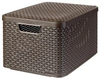 Curver COR_CSCR30SB Rattan hatású kosár tetővel, 30l, sötétbarna,  