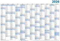 Dayliner DL6PL-B1I-KK Plakátnaptár 980 × 680 mm, fehér lapokkal kék ívben  2026. kép