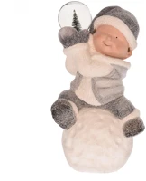 Dekorációs termékek DD62730 gyermek figura, hógolyón ülő fiú, LED világítás, kerámia, beltéri kép