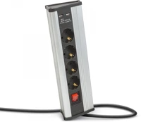 Delight 20484S Sarokelosztó - kapcsolós - 4 x 250v, 16a - 2 x usb, 2,1a - alumínium ház kép
