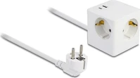Delock 20 W, 1,5 M kibővítő csatlakozó kocka 3 irányú gyerekzárral és usb pd 3.0 töltővel  hosszú kábellel, fehér színű kép
