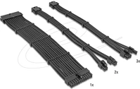 Delock 24 TŰS ATX, 2 tápkábel-hosszabbító készlet, 30 cm, 6 darabos, fekete, harisnyázott kép