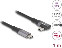 Delock 240 W 1 M Usb 40 gbps kábel, ívelt bal / jobb, usb pd 3.1 extended power range 240 w 1 m