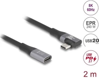 Delock 240 W 2 M USB 20 Gbps bővítőkábel, ívelt bal / jobb, USB PD 3.1 Extended Power kép